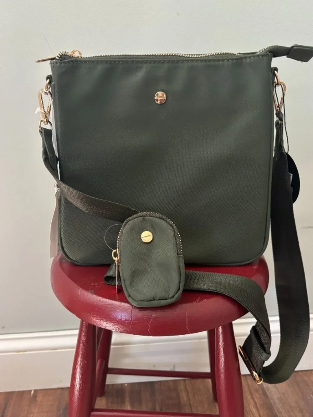 Mali + Lili Olive Green Crossbody Bag with Pouch 2 Piece Set NWT